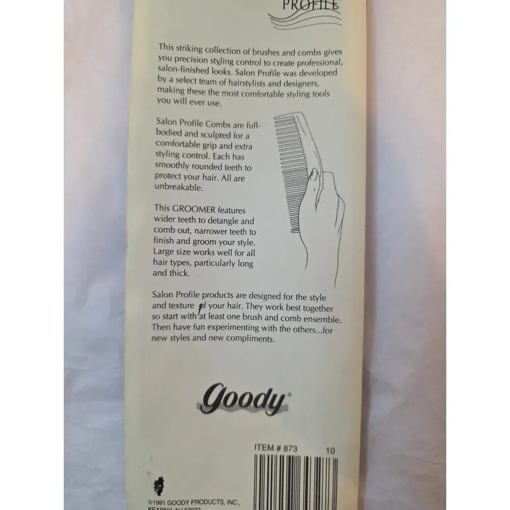 VTG NOS Goody #873 Pink Salon Professional Groomer Comb 1991 Contour USA